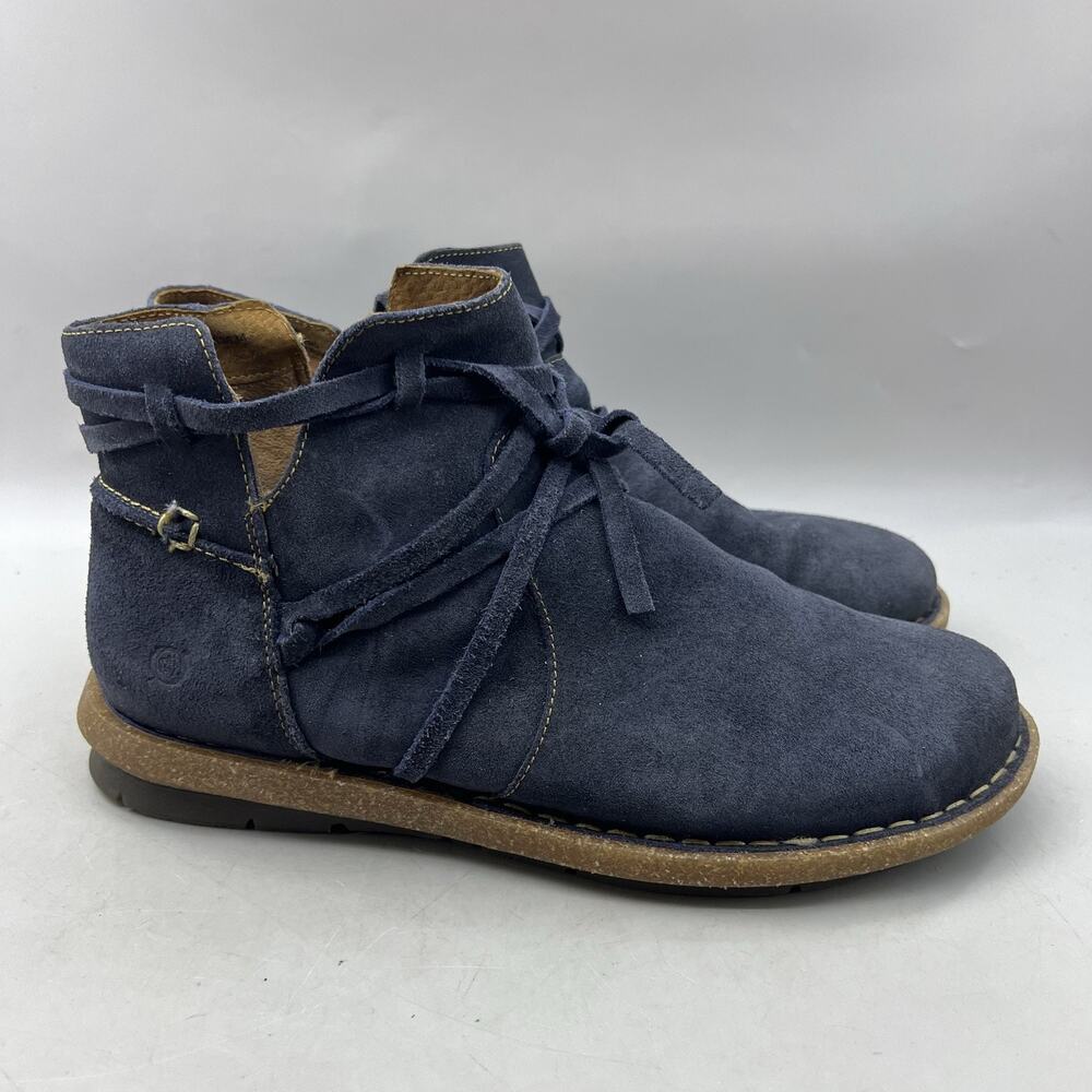 Born Tarkiln Ankle Booties Women Size 9.5 Blue Wrap Strap Comfort Zip Up Shoes